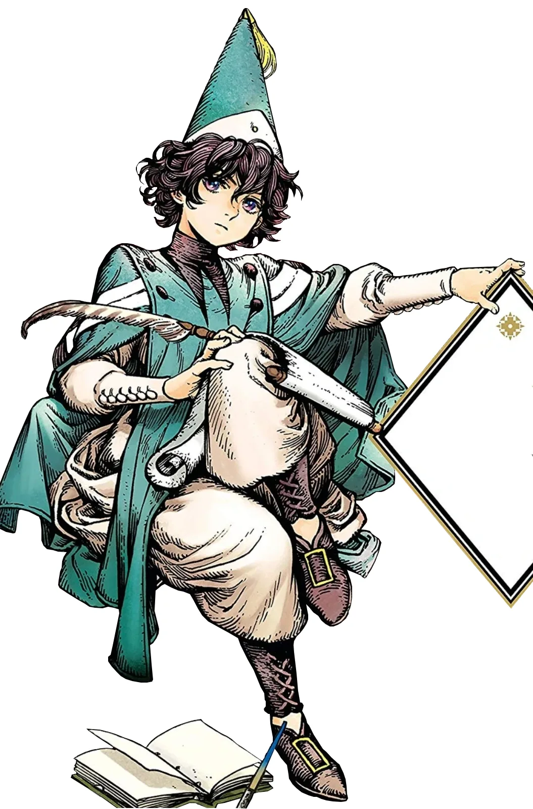 Agott Witch Hat Atelier full body apprentice outfit teal cloak pointed hat reference