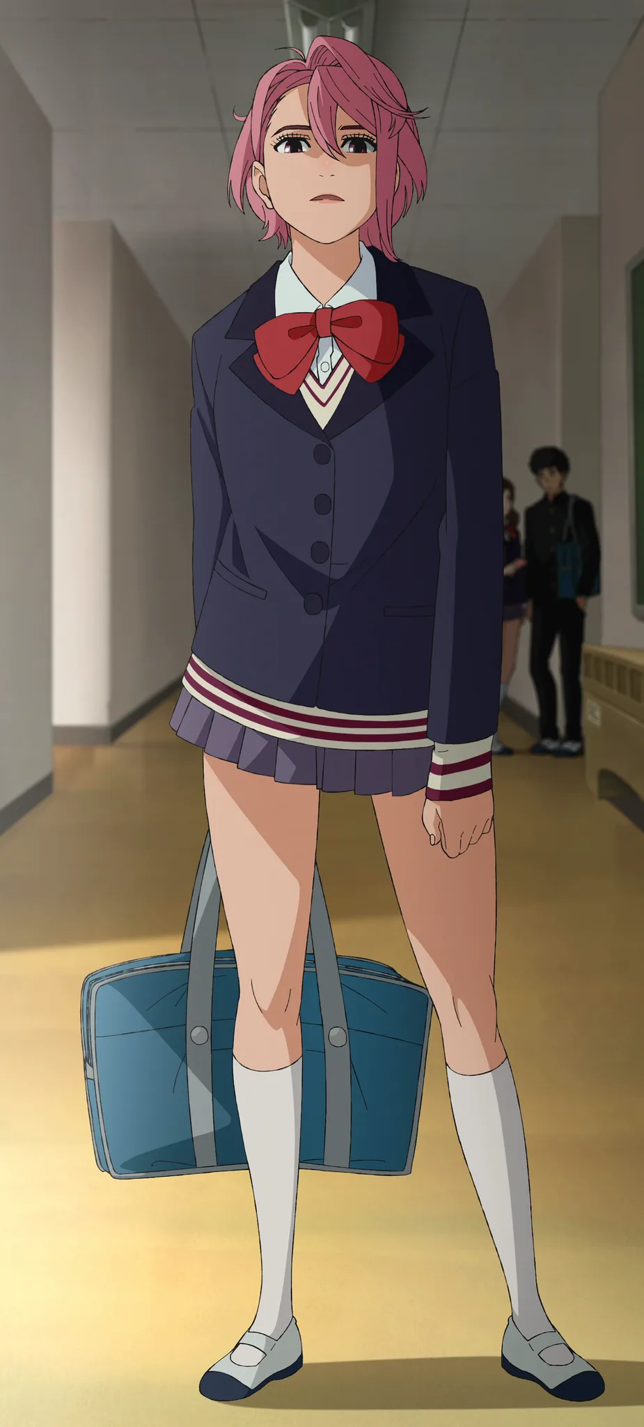 Aira Shiratori full body Dandadan school uniform pink hair reference