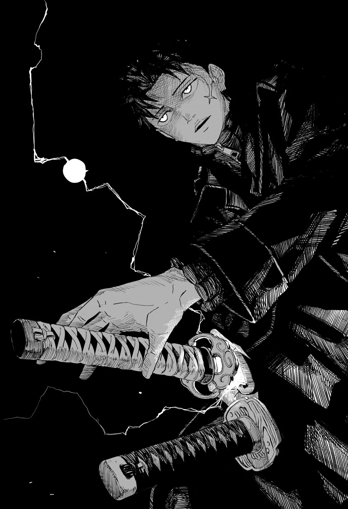 Chihiro Rokuhira face scar close-up Kagurabachi manga panel reference