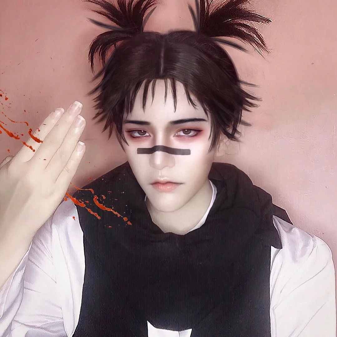 Choso cosplay face markings nose blood mark makeup close up reference