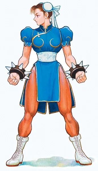 Chun-Li full body sky blue qipao dress and braids reference