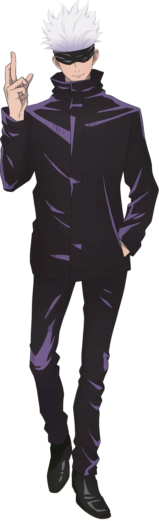 Satoru Gojo full body uniform and blindfold reference