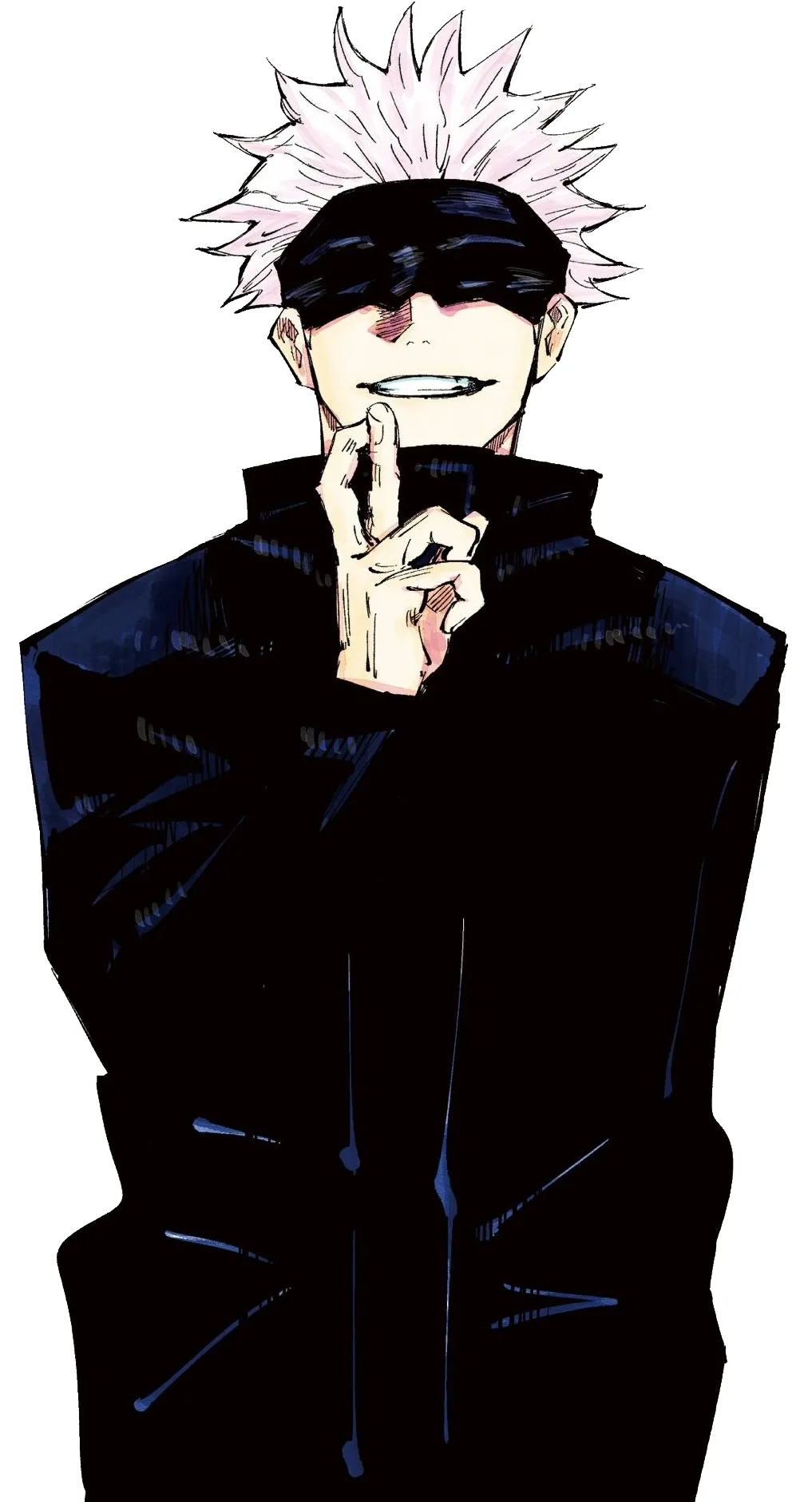 Satoru Gojo full body uniform and blindfold reference