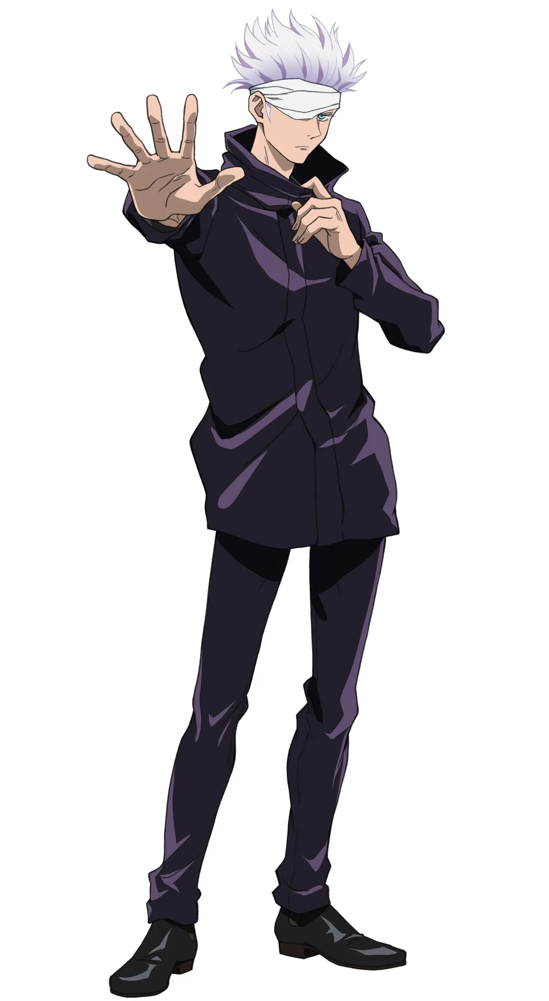 Satoru Gojo full body uniform and blindfold reference