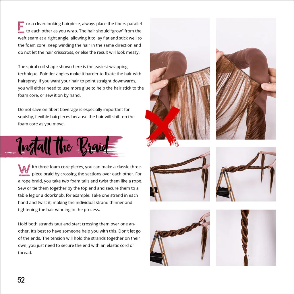 long cosplay wig braiding reinforcement foam core tutorial reference