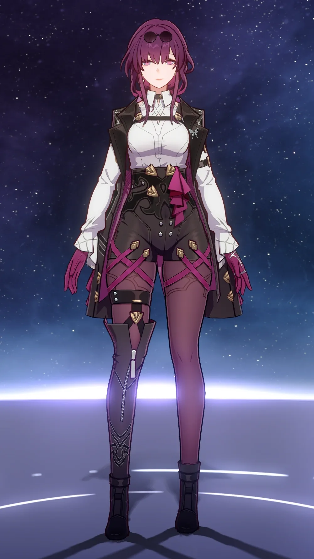 Kafka Honkai Star Rail full body wine red suit outfit reference