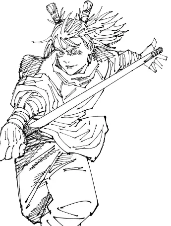 Hajime Kashimo full body hakama teal hair reference