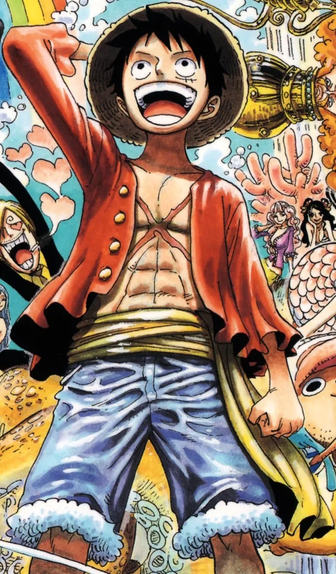 Monkey D. Luffy full body red vest blue shorts straw hat reference