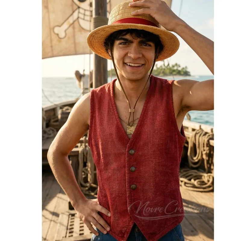 Monkey D. Luffy cosplay red vest straw hat reference