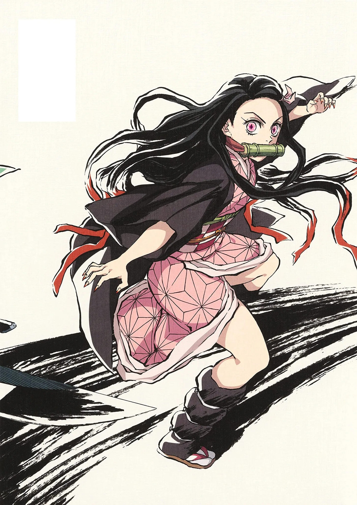 Nezuko Kamado full body pink kimono brown haori bamboo muzzle official art reference