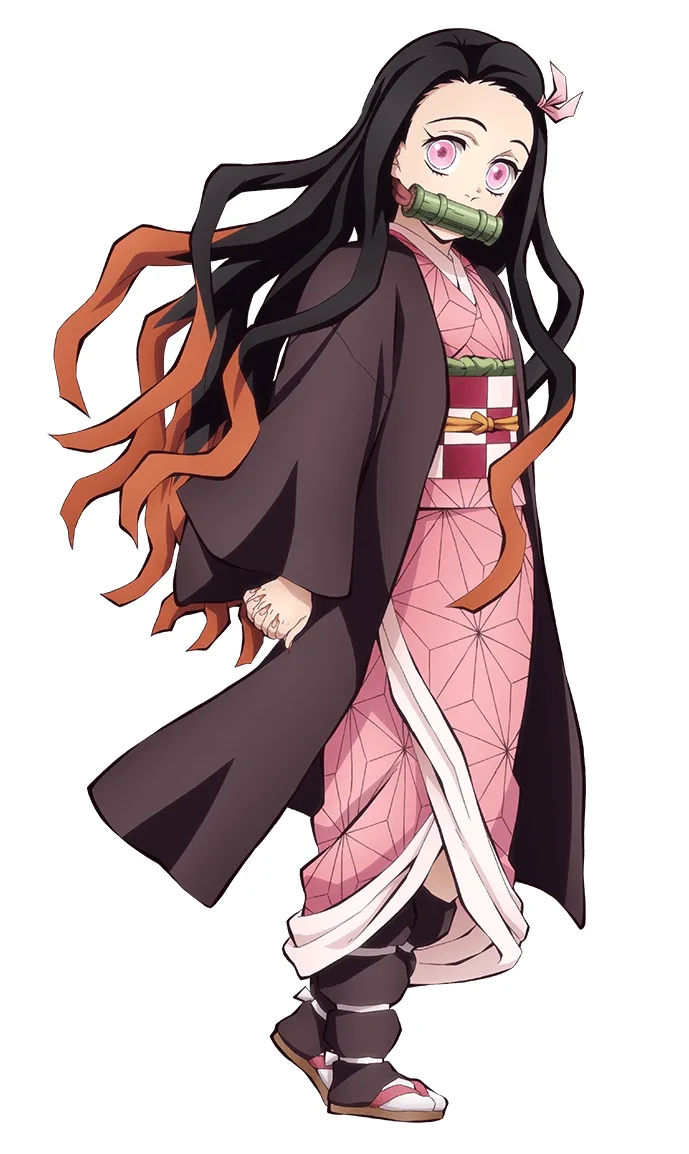 Nezuko Kamado full body pink kimono brown haori bamboo muzzle official art reference