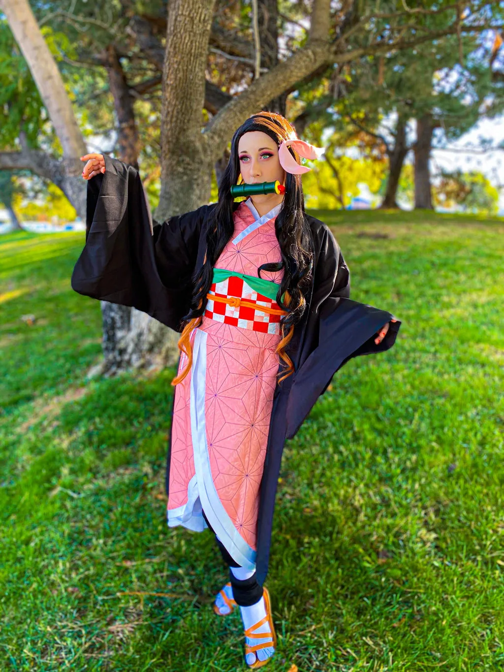 Nezuko Kamado cosplay full body kimono haori bamboo reference
