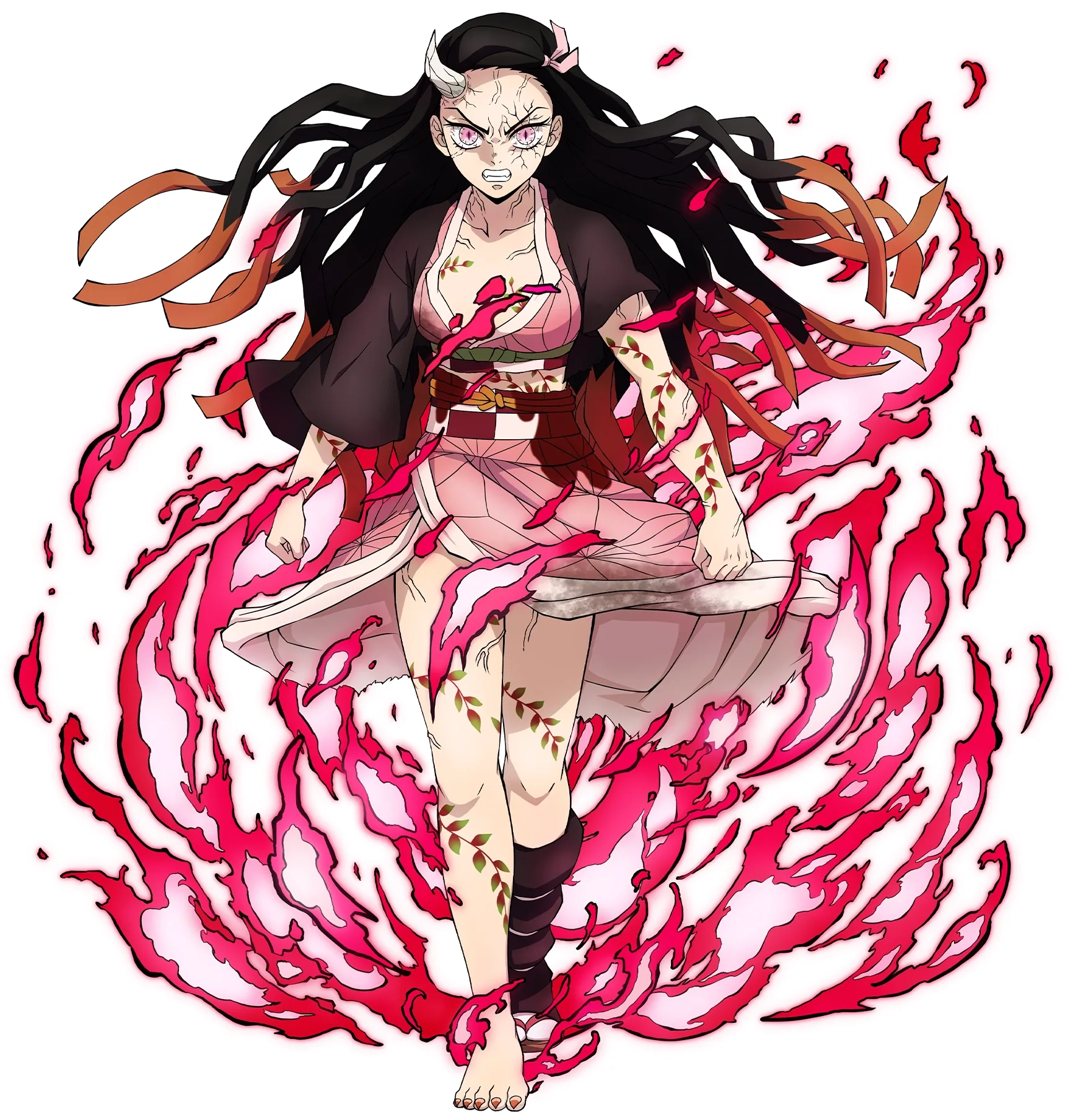 Nezuko Kamado full body pink kimono brown haori bamboo muzzle official art reference