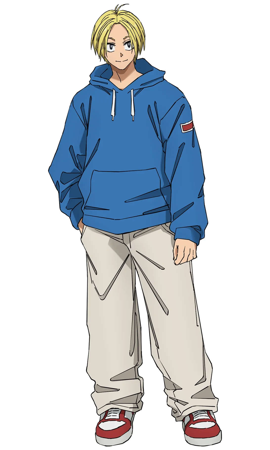Shin Asakura full body blue hoodie Sakamoto Days anime reference