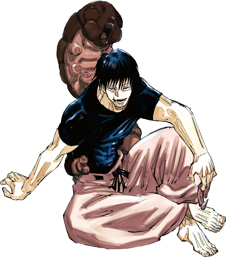 Toji Fushiguro full body black shirt white baggy pants worm reference