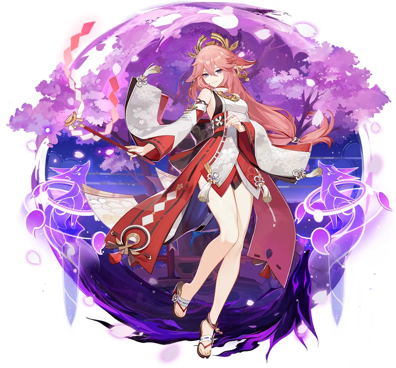 Yae Miko full body shrine maiden outfit Genshin Impact reference